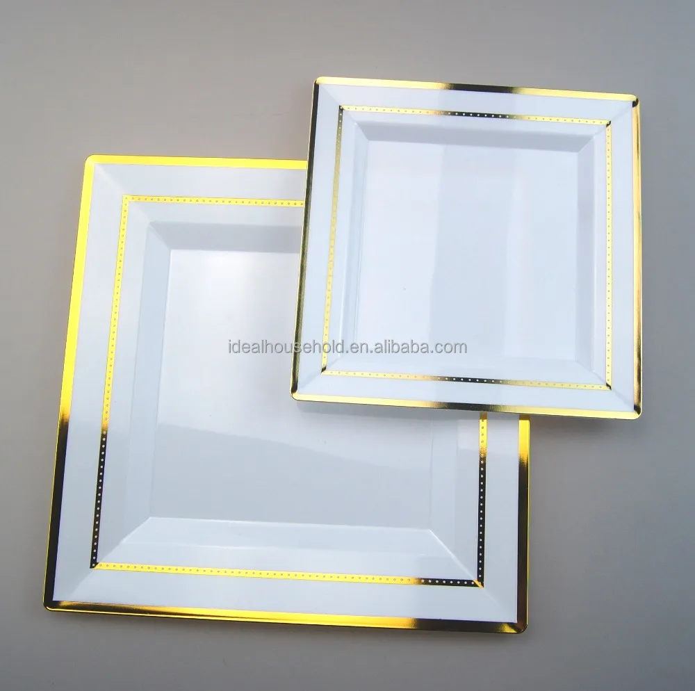 Wholesale  Square Plastic Plates , Heavy Duty 9.5inch Dinner Plates and  6inch  Dessert Plates for Party,Wedding,New Year