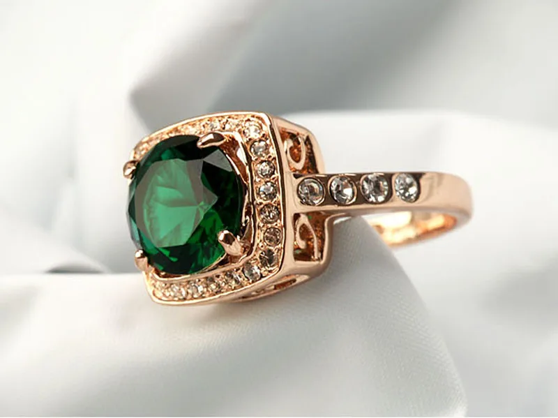 Turkish Gold Alloy Diamond Green Gemstone Jewellery Men Ring