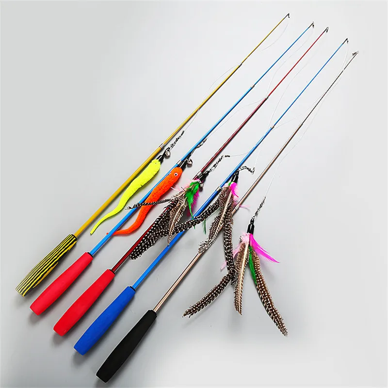 retractable cat toy wand stick cat teaser toy with feather