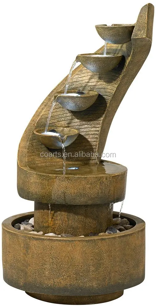 Modern Curved Cascading Zen Fountain With LED Light Wholesale Price Garden Decoration Tabletop Fountain Brunnen Fountains