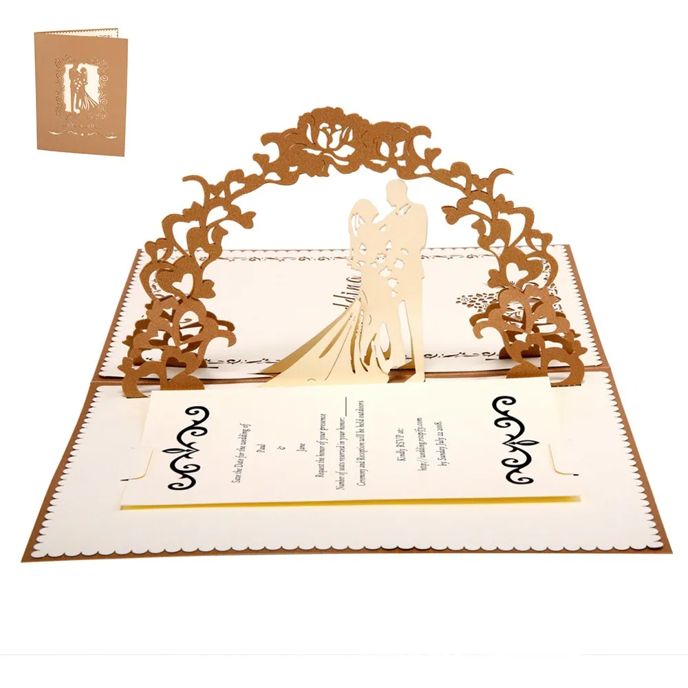 Customise Printing Laser Cut Luxury Handmade 3D Pop up Wedding Invitation Cards