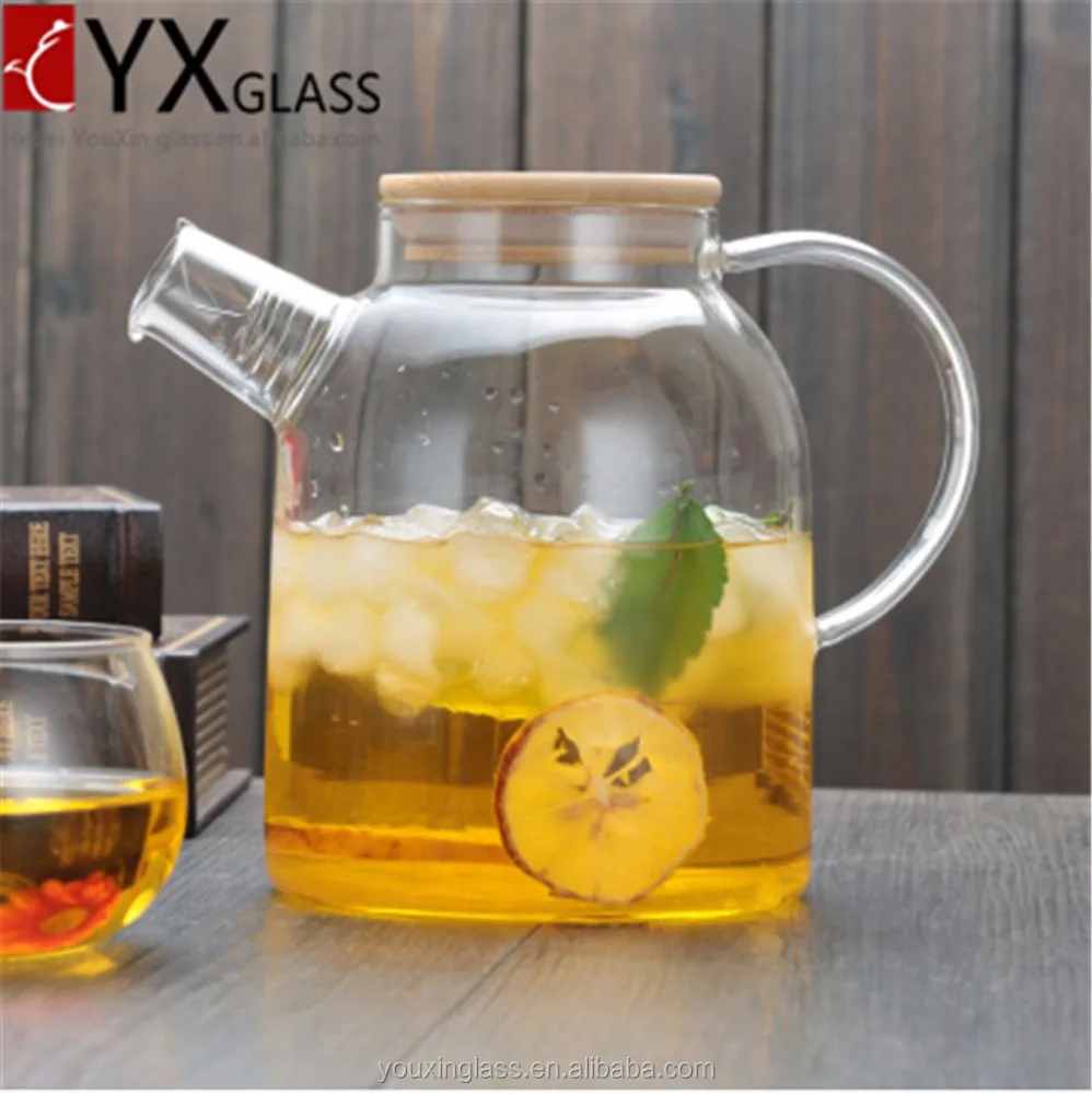 Hot-sale glass cold brew cold water jug with wooden lid/fruit juice cold water pot carefe/cold water glass jar pitcher