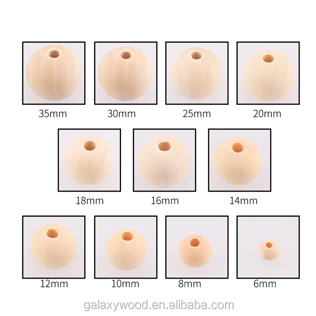high quality 6 mm to 35 mm round shape natural unfinished wood beads