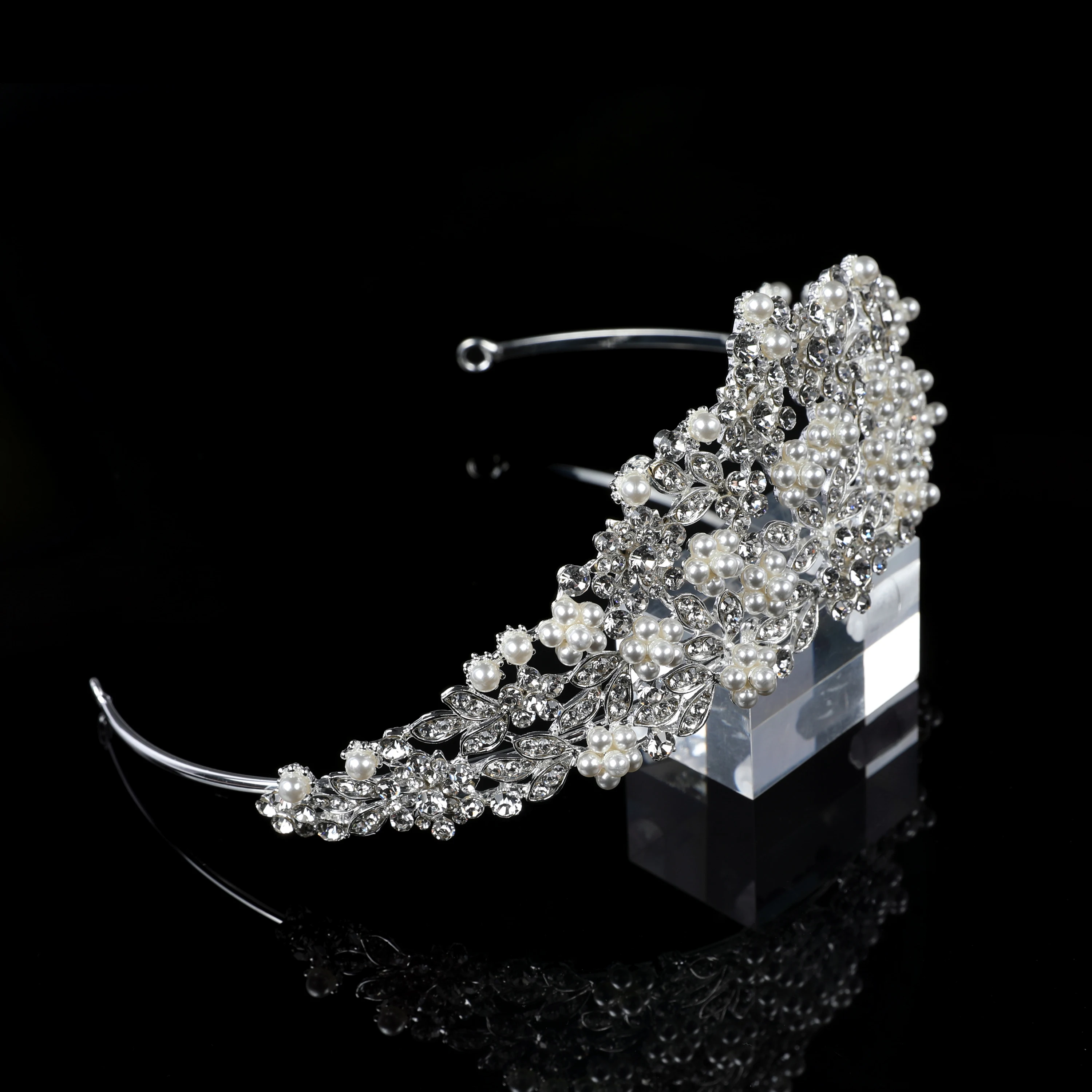 Silver rhinestone pageant handmade custom and crown headpiece bridal wedding crystal