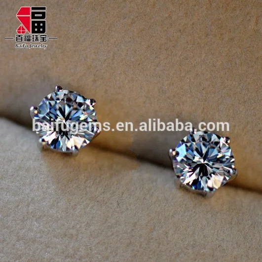 2020 customized white clear round one carat 6.5mm moissanite stone 18K gold stud earings