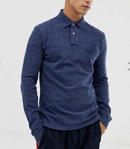 China New Style Autumn Long Sleeve Slim Fit 200g Cotton Spandex Navy Men Polo Shirt