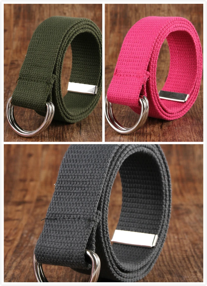 Double D-Ring Buckle Canvas Webbing Fabric Belt