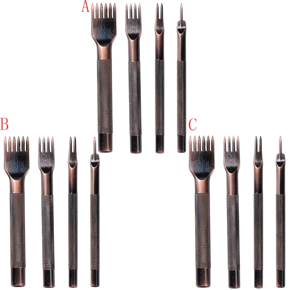 Leather Hole Punch Stitching Chisel Tools Pricking Iron Diamond Leather Craft Tool 3/4/5MM 1/2/4/6 teeth Drop Shipping
