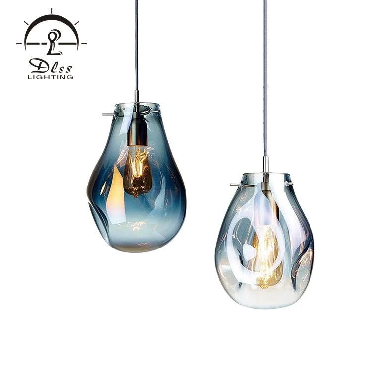 
Fashion Indoor Lighting Suspension Amber Smoky Blue Silver Gold Glass E27 Pendant Lamp 