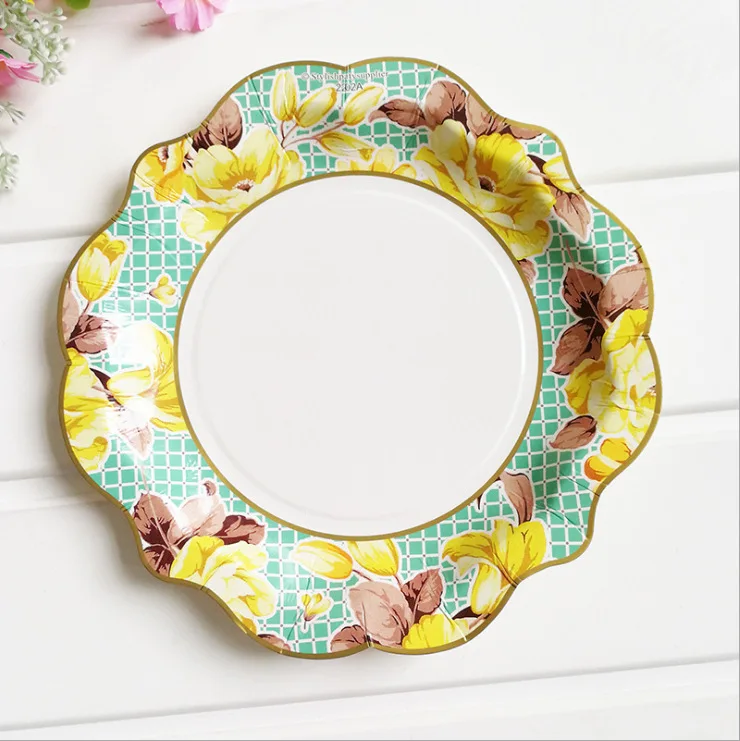 
Custom Vintage Flower Disposable Party Dessert Cake Plates 