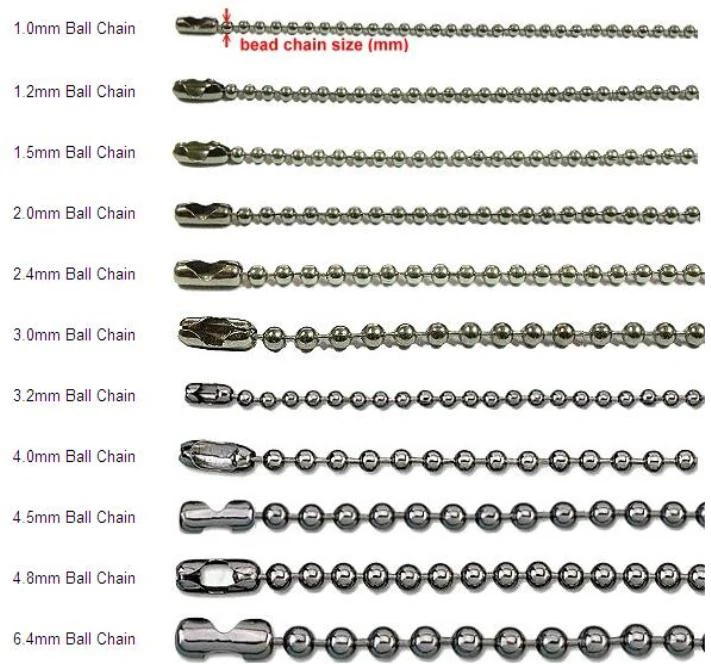 Different Bead Chain Size Metal Ball Chain