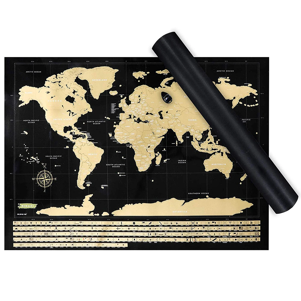 
Large Travel scratch off world map printing with US States and Canada State 
