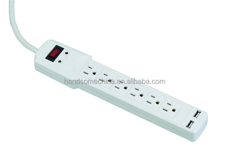 6 Outlet Power Strip Surge Protector 3 Ft Cord With 2 USB Charger Port 900 Joules