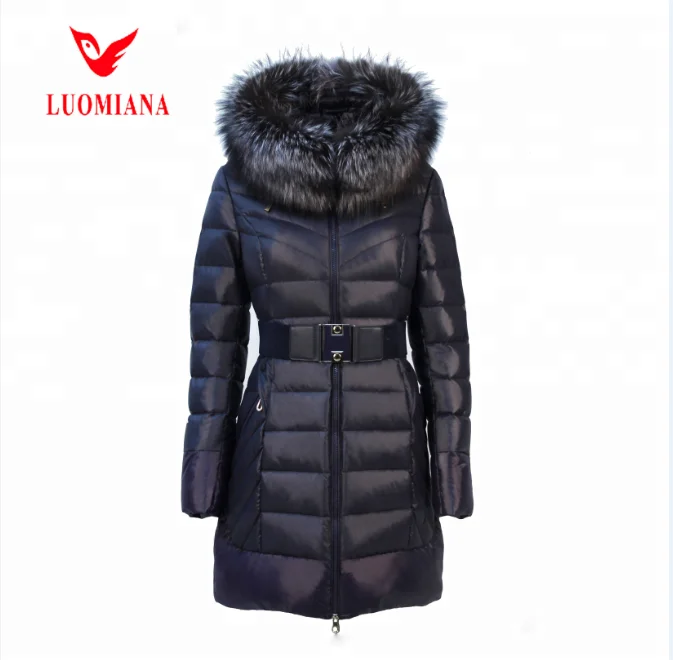 2021 Quilted high-end luxury women winter coat unique design down jacket with belt and fur