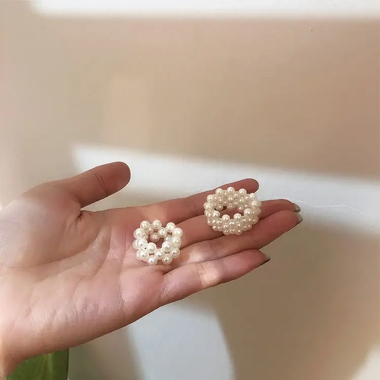 Wholesale  Fashion New Arrived Handmade Custom Plastic Jewelry Korean Braided Pearl Ring For Women