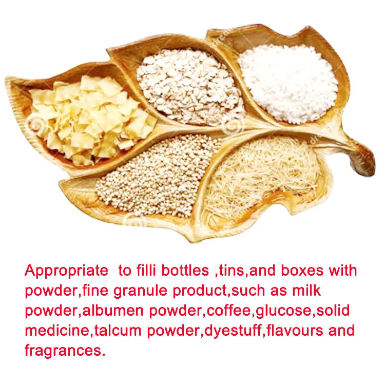 Bottles tins cans jars of milk ablumen coffee glucose talcum dry powder filling and sealing machine