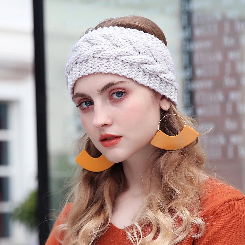 Solid Wide Knitting Woolen Headband Winter Warm Ear Crochet Turban Hair Accessories For Women Girl Hair Band Headwraps