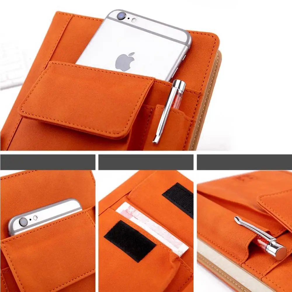 Multifunction A5 notebook with pockets school college office planner pu leather notepad