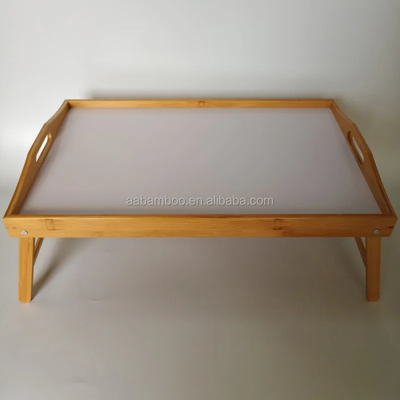 Bamboo wood foldable food tray breakfast table serving bed tray study laptop bed serving tray with legs