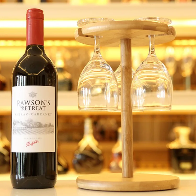 Hot Sell Bamboo  Red Wine Rack  Holder with 6 Glass Cups Holder