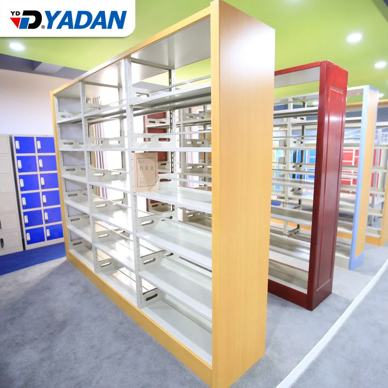 School&Library Metal Book Shelf Furniture OEM style packing with wooden color surface and sturdy knock down structure