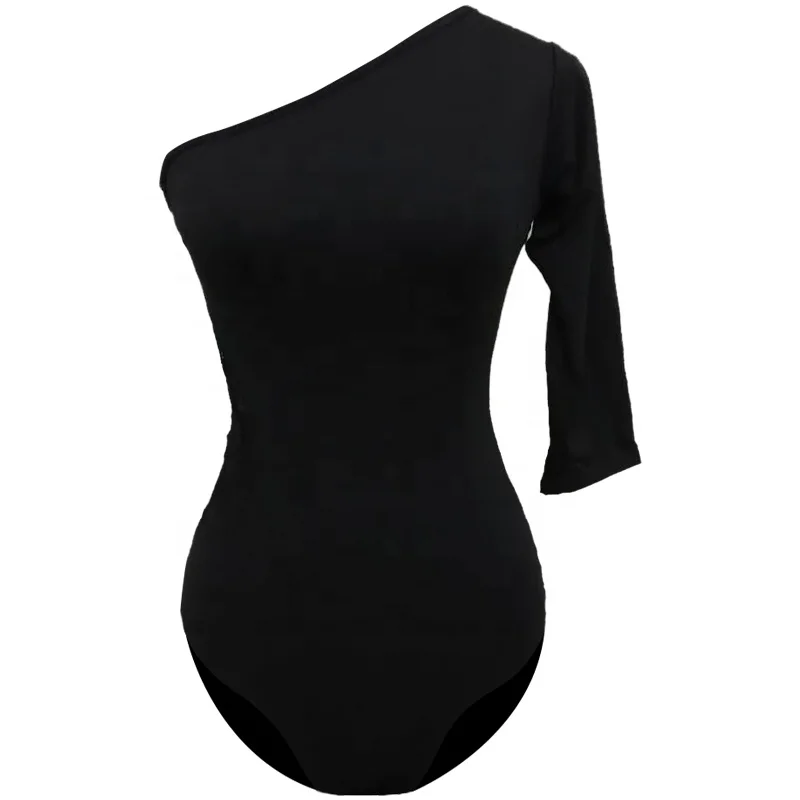 
6 color asymmetric one shoulder single medium sleeves bodysuit leotards gymnastics girls 