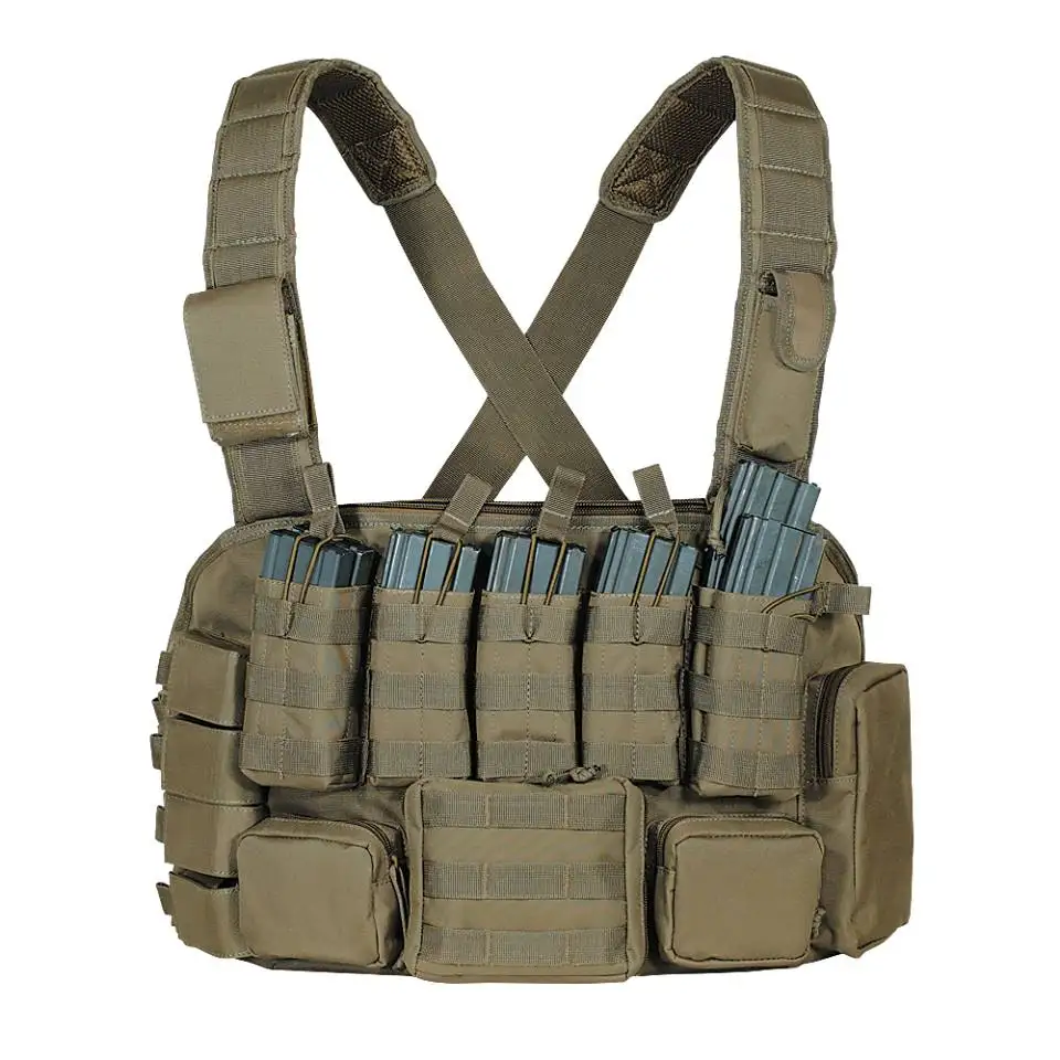 Tactical Adjustable  Chest Rig, Coyote Combat Vest,  Modular Assault  Chest Rig With Magazine Pouches
