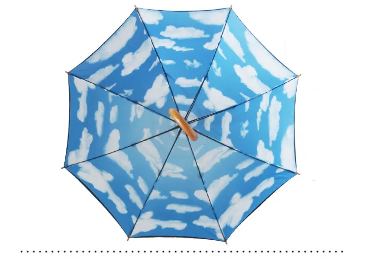 Двойной слой внутри голубое небо прокатки печати деревянный зонт-трость