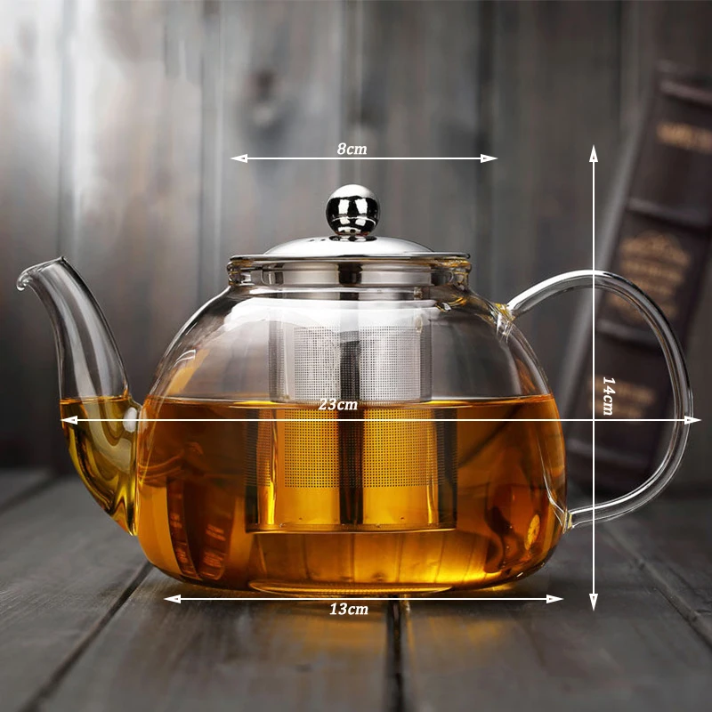 1.2L heat resistant induction glass tea pot with stainless steel infuser