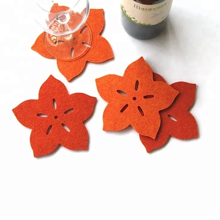 4 Pack Colorful Flower Shape Felt Cup Coasters for Drinks