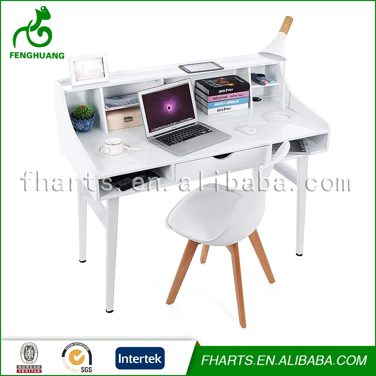 Modern Large White Wooden Dressing Table With Mirror and Chair