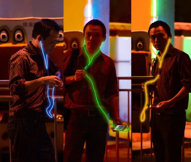 
Blue Stylish Stereo Headset Earbuds EL Glow and LED Light Up Dynamic Earphones Visible flowing Lighted Headphone 