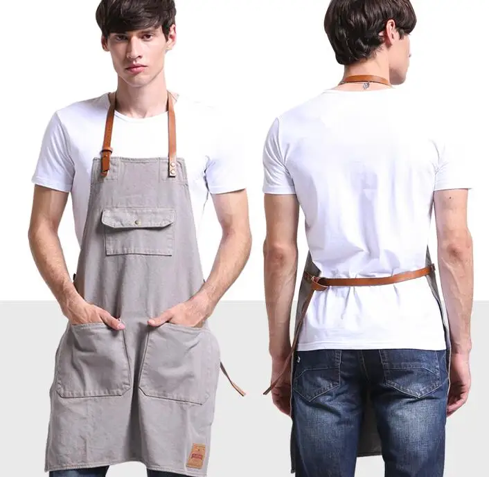 Denim canvas apron custom logo tea shop painting barber barista overalls men