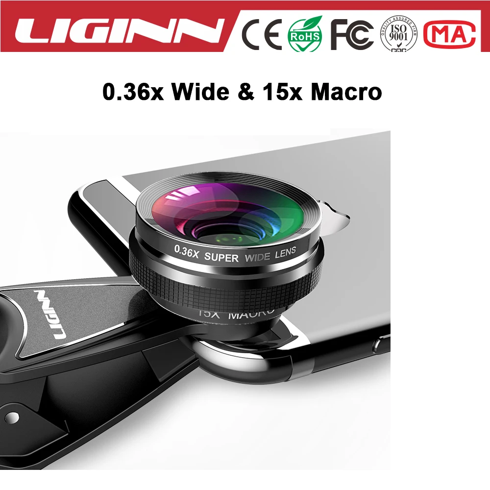 LIGINN 2018 hot selling items 2 in 1mobile phone camera Professional HD super Wide Angle Macro Lens for iphone