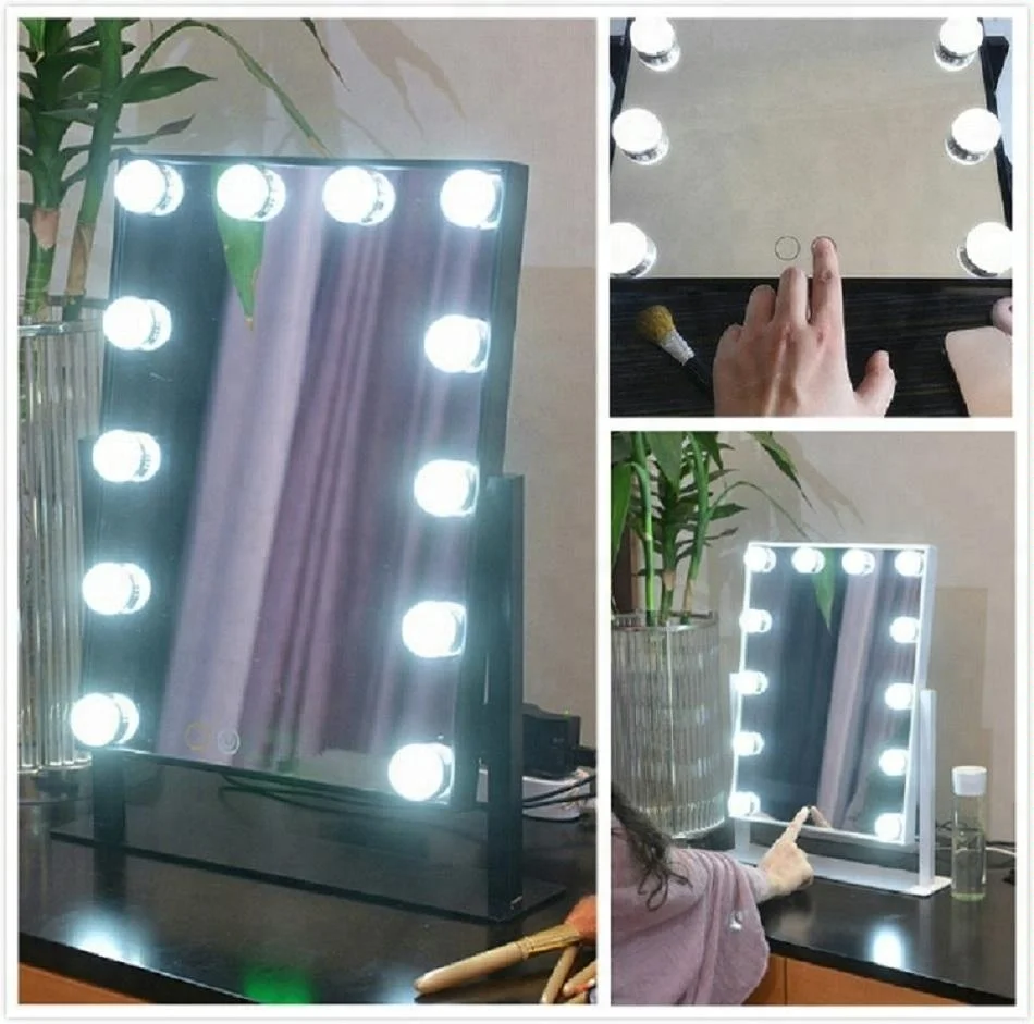 12 Led Light Desktop Touch Screen illuminated Back Stage Makeup Lighted with Bathroom Vanity Lighted Cosmetic Mirror