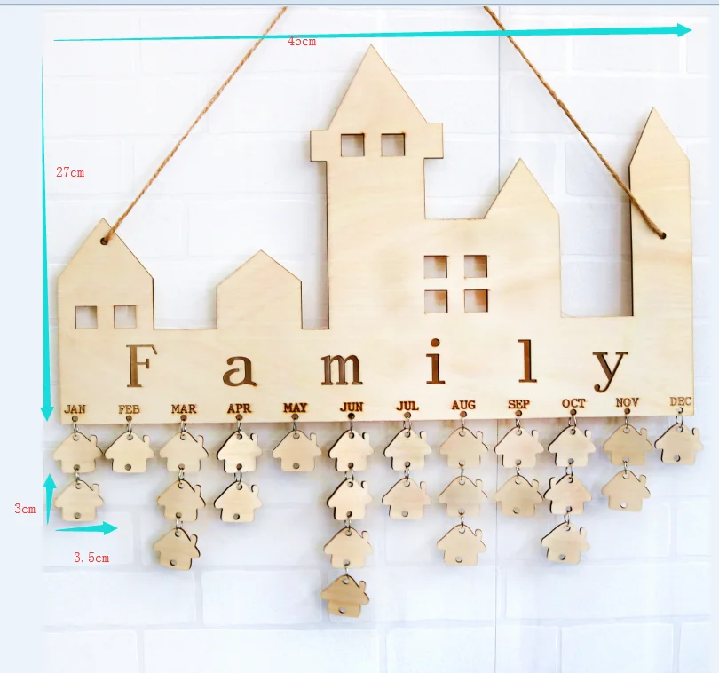 FAMILY Birthdays and Anniversaries Board Birthday Reminder Hanging DIY Wooden Calendar Plaque Home Wall Decoration