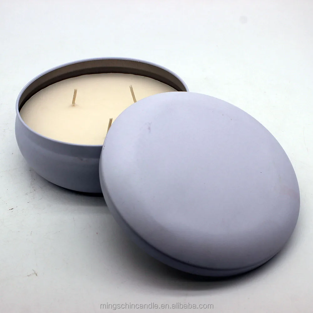 Custom glass jar metal tin holder candle 3 wick scented candles in bulk