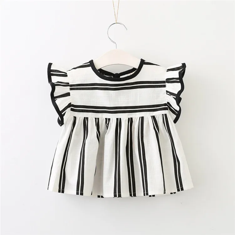 
Summer Blouse Kids Baby Flare Sleeve Cotton Tops Black White Stripe Blouses For Girls Shirts Children Clothing 