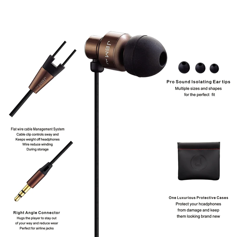JBM MJ8600 Mobile headphones earphone Metal Earphone Noise isolating Earbud Professional In-Ear Earphone for phone MP3