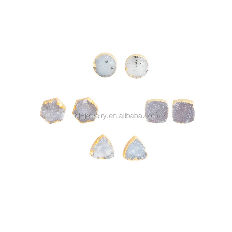 
White Druzy Quartz Natural Stone Stud Earrings Women Wholesale Earring Women Jewelry 