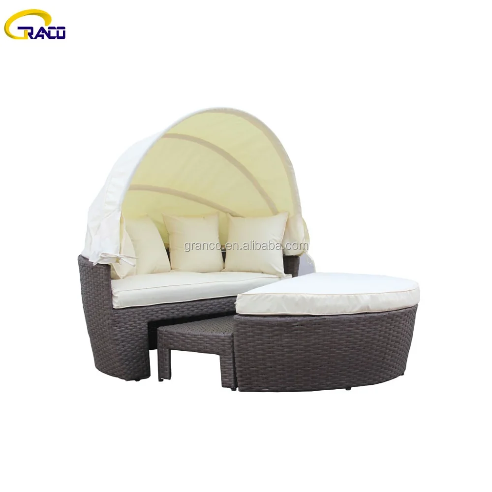 Outdoor garden furniture relax wicker round daybed with sun proof canopy