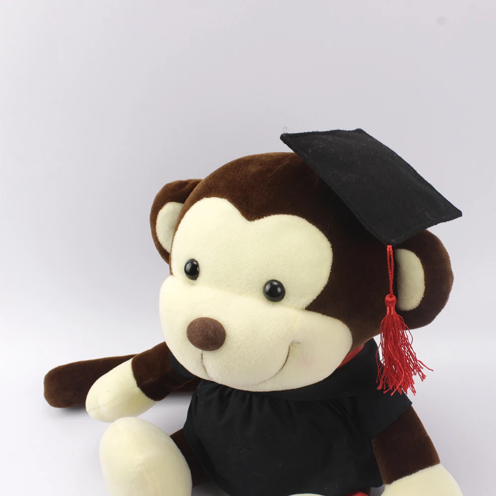 Graduation gift stuffed animal toy, plush sitting monkey with doctorial hat
