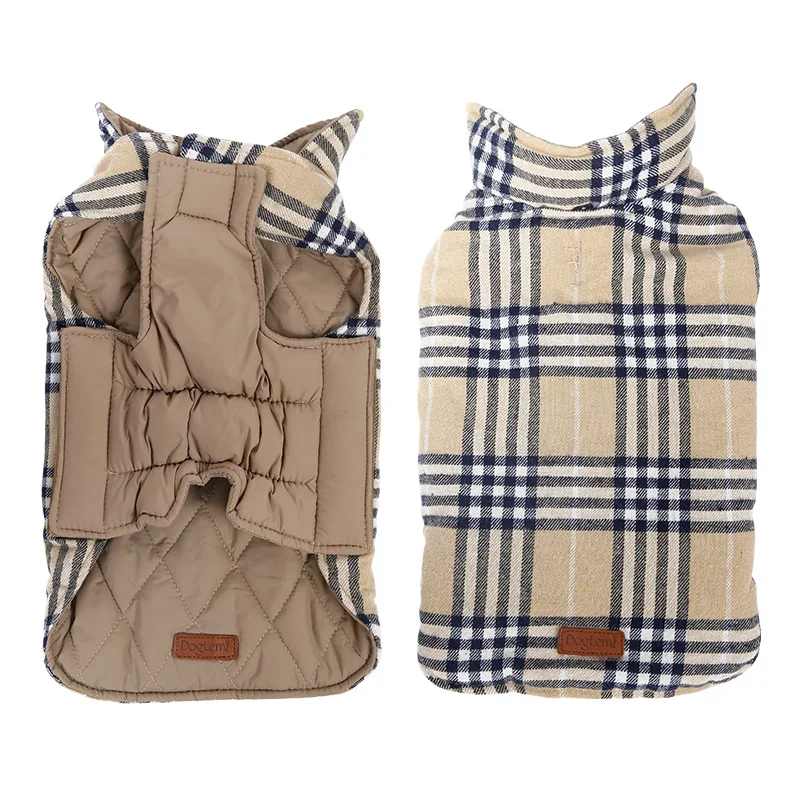 English Plaid Design Classic Dog Jacket Vest Cold Weather Winter Holiday Sweater for Dogs