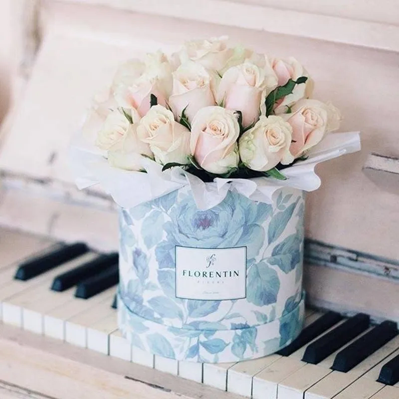 Factory supply cylinder paper round flower gift boxes wholesale custom white cardboard hat flower box packaging