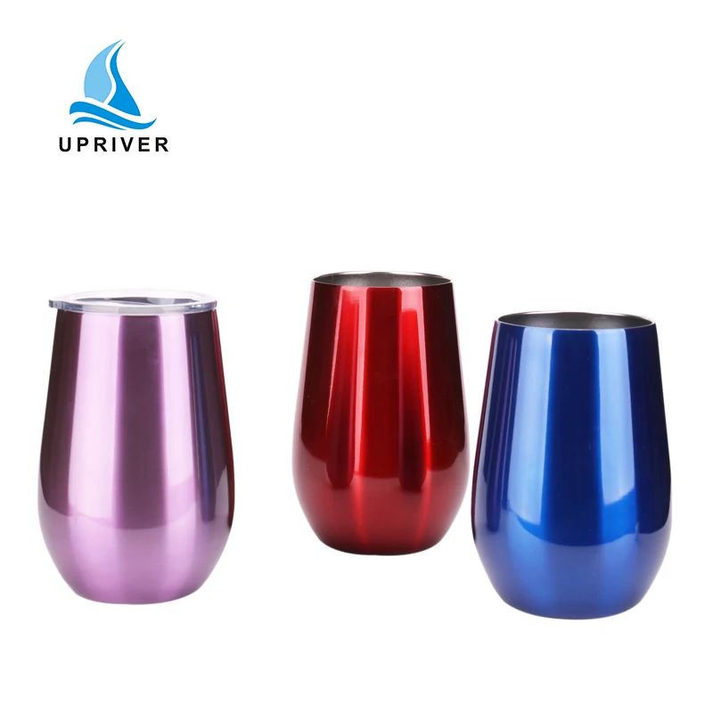 
12oz Wine Tumbler - Vacuum Insulated Double Wall Stemless Wine Glass - 12 oz 18/8 Stainless Steel Silver Travel Mug 