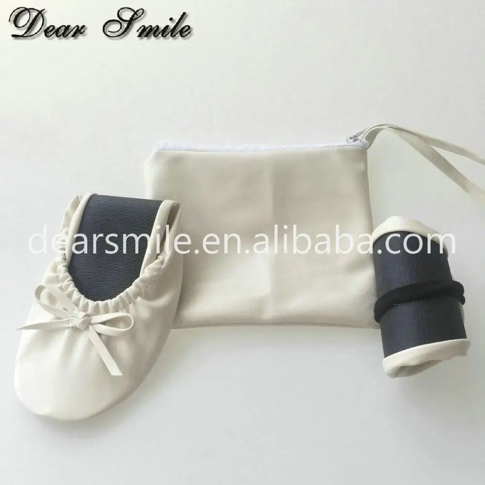 High quality popular womens flats beige flat roll up ballet with colored bag for wedding