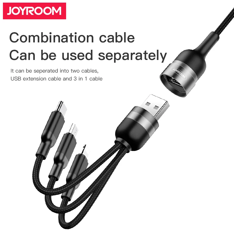 
Joyroom multiple charger wire universal braided led usb extension 3 in 1 fast charging cable 