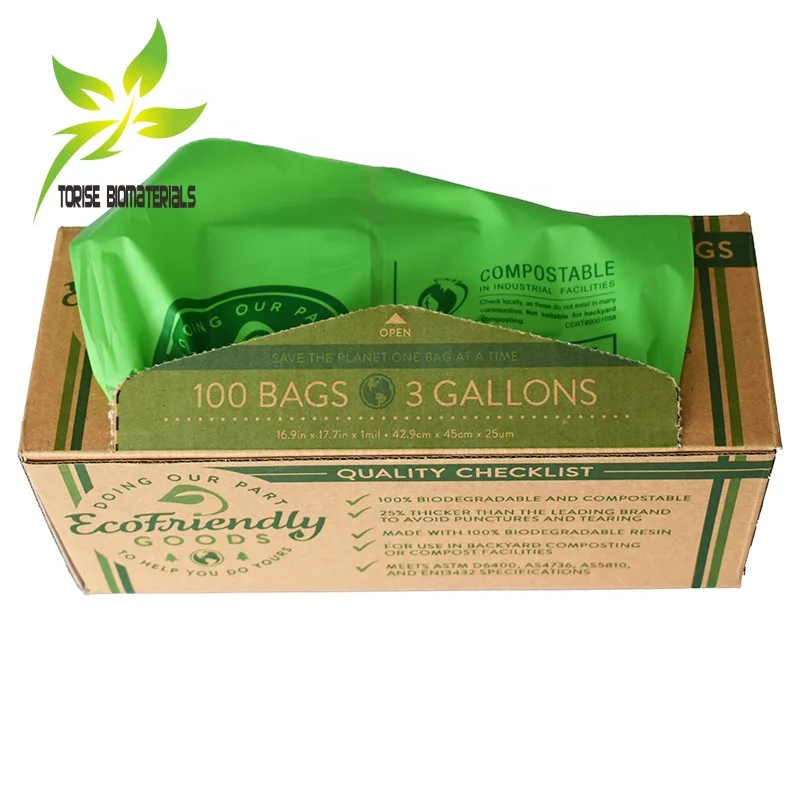 Custom Fully Biodegradable Green Trash Waste Bag Compostable Cornstarch Eco-friendly Plastic Garbage Trash Bags Compostable