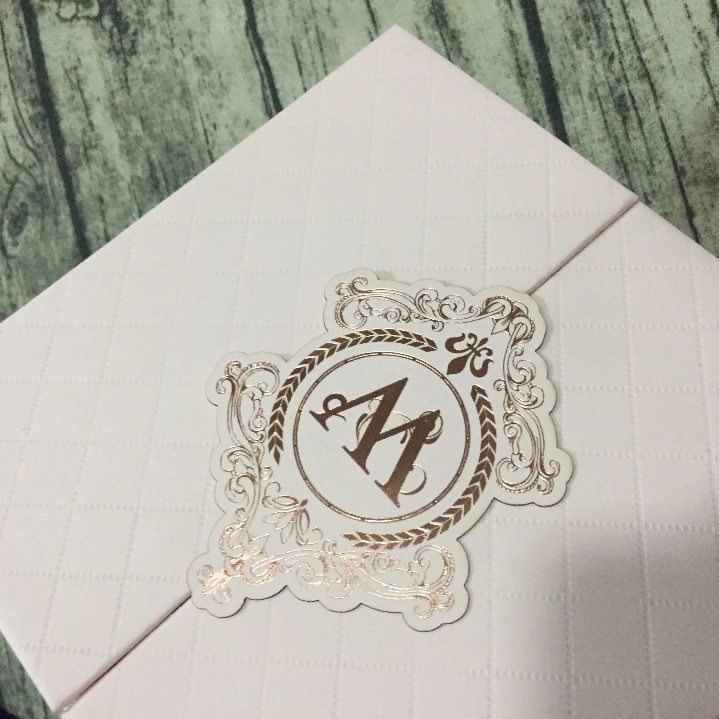 Hot Sale Romantic & Fresh Pink Gatefold Hardcover Wedding Invitations with Rose Gold Foil text, Envelope