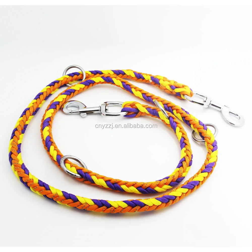 Paracord Double Ended Versatile Hands Free Dog Walking or Training Leash (6 foot adjustable, Orange/Red Reflective)